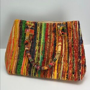 Randi & Will Tote Bag Upcycled Multicolor Recycled Fabric Handbag Artsy Artwear